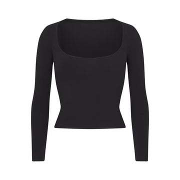 Skims Cotton Jersey Scoop Neck Long Sleeve Soot