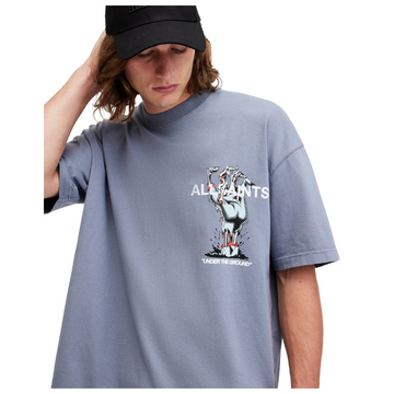 All Saints Under gang Oversized Graphic Printed T-Shirt 'Damson Blue'