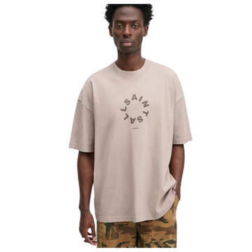 All Saints Tierra Logo Print Oversized Crew-Neck T-Shirt 'Boston Taupe'