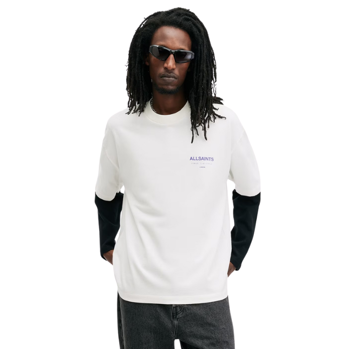 All Saints Underground Logo Print Loose Fit Crew-Neck T-Shirt 'Ashen White/Purple'