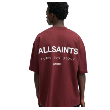 All Saints Underground Oversized Fit Crew-Neck T-Shirt 'Winehouse Red'