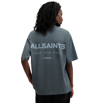 All Saints Underground Logo Oversized Fit Crew-Neck T-Shirt 'Ashy Blue'