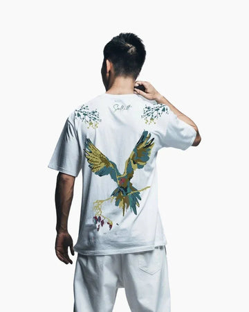 VIVIDLY PARROT BLACK OVERSIZED T-SHIRT