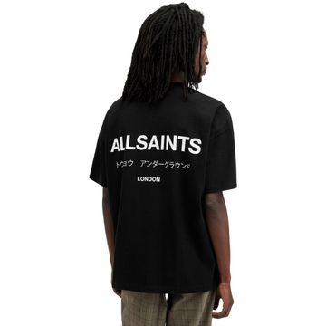 All Saints Underground Cotton Oversized T-Shirt With Signature Logo Print 'Jet Black'