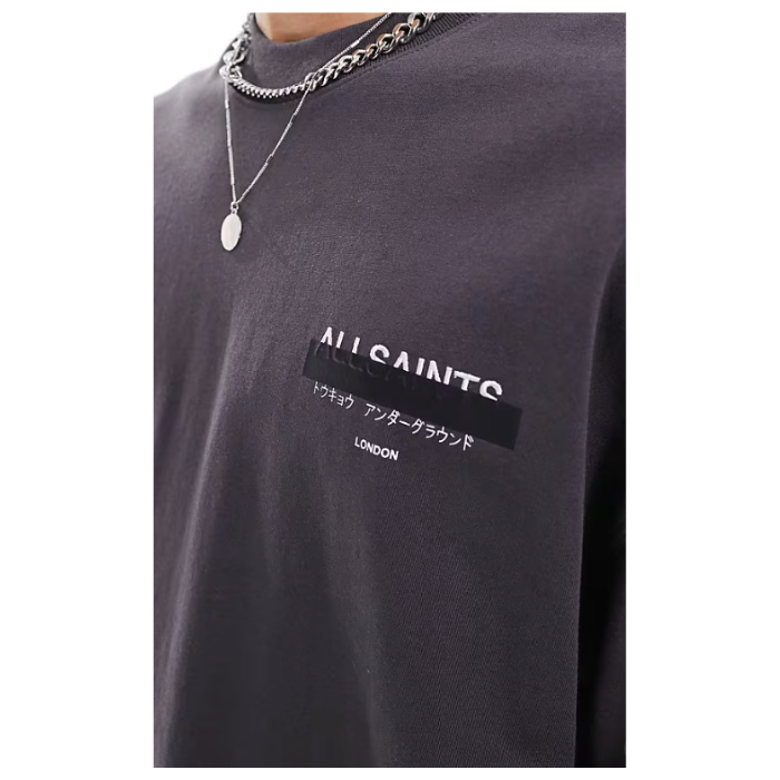 All Saints Redact Oversized Embroidered Logo T-Shirt 'Washed Black'