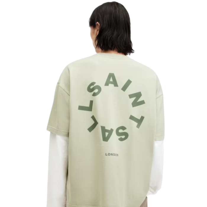All Saints Tierra Organic Cotton Oversized Crew-Neck T-Shirt 'Pale Green'
