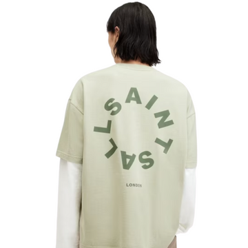 All Saints Tierra Organic Cotton Oversized Crew-Neck T-Shirt 'Pale Green'