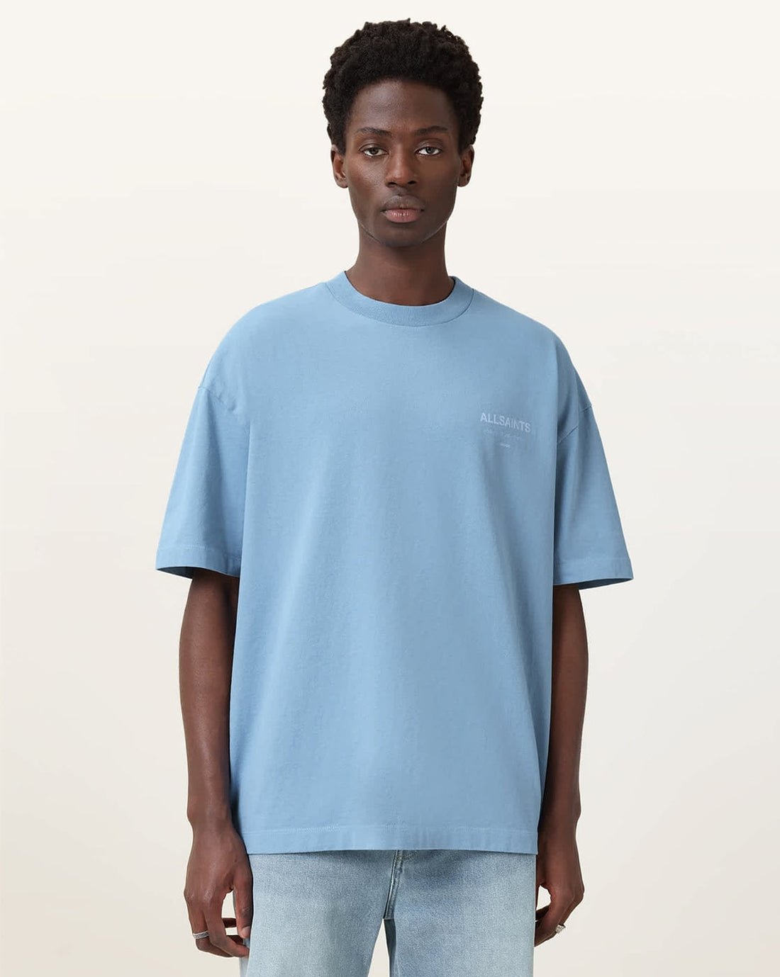All Saints Underground Logo Print Oversized Crew-Neck T-Shirt 'bondi-blue'