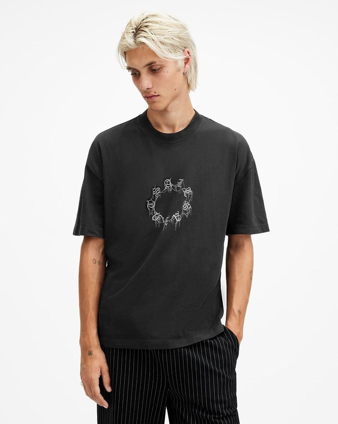 All Saints Cryptierra Oversized Crew-Neck Organic Cotton T-Shirt 'washed-black'