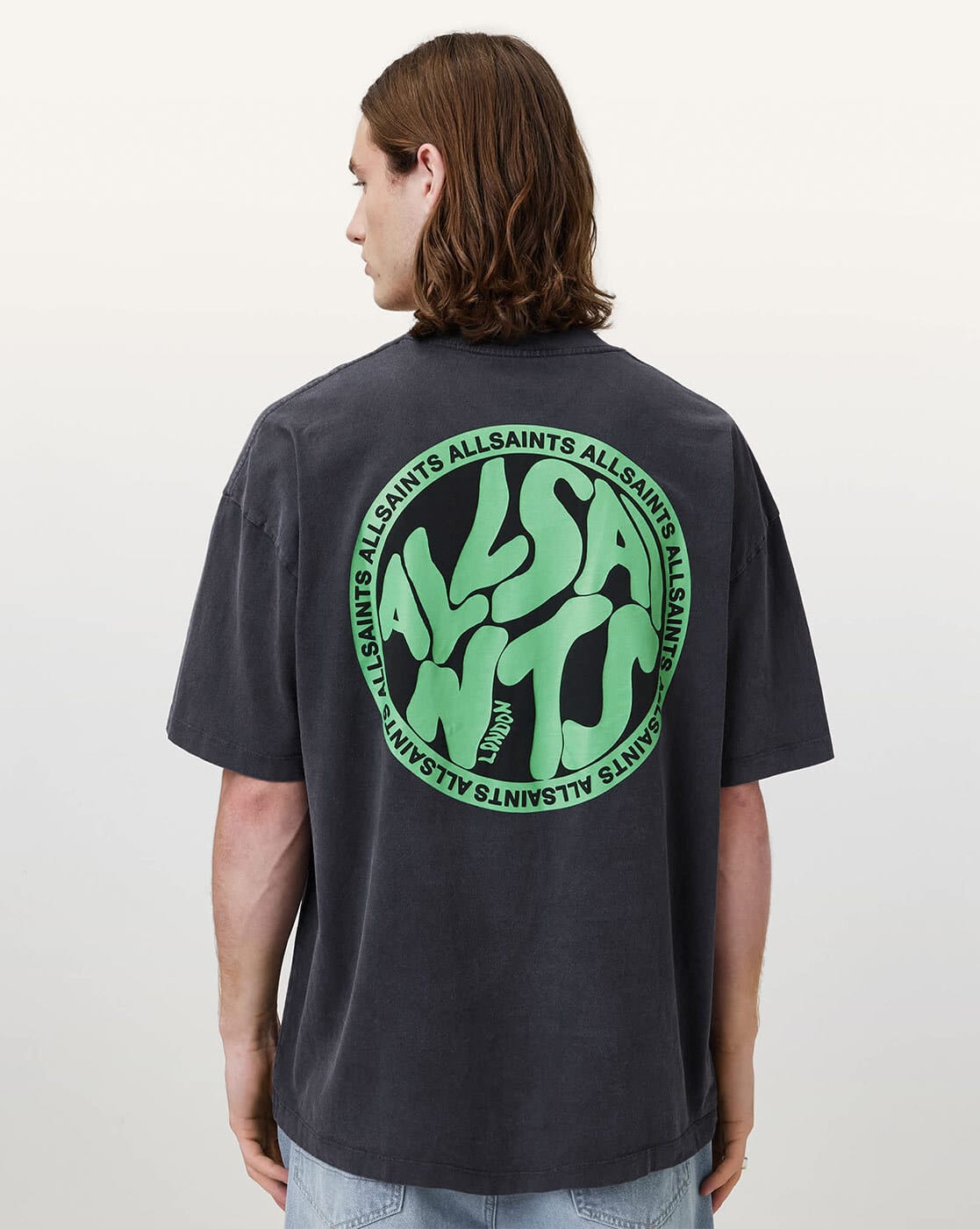 All Saints Distortion Brand Print Regular Fit Crew-Neck T-Shirt 'washed-black'