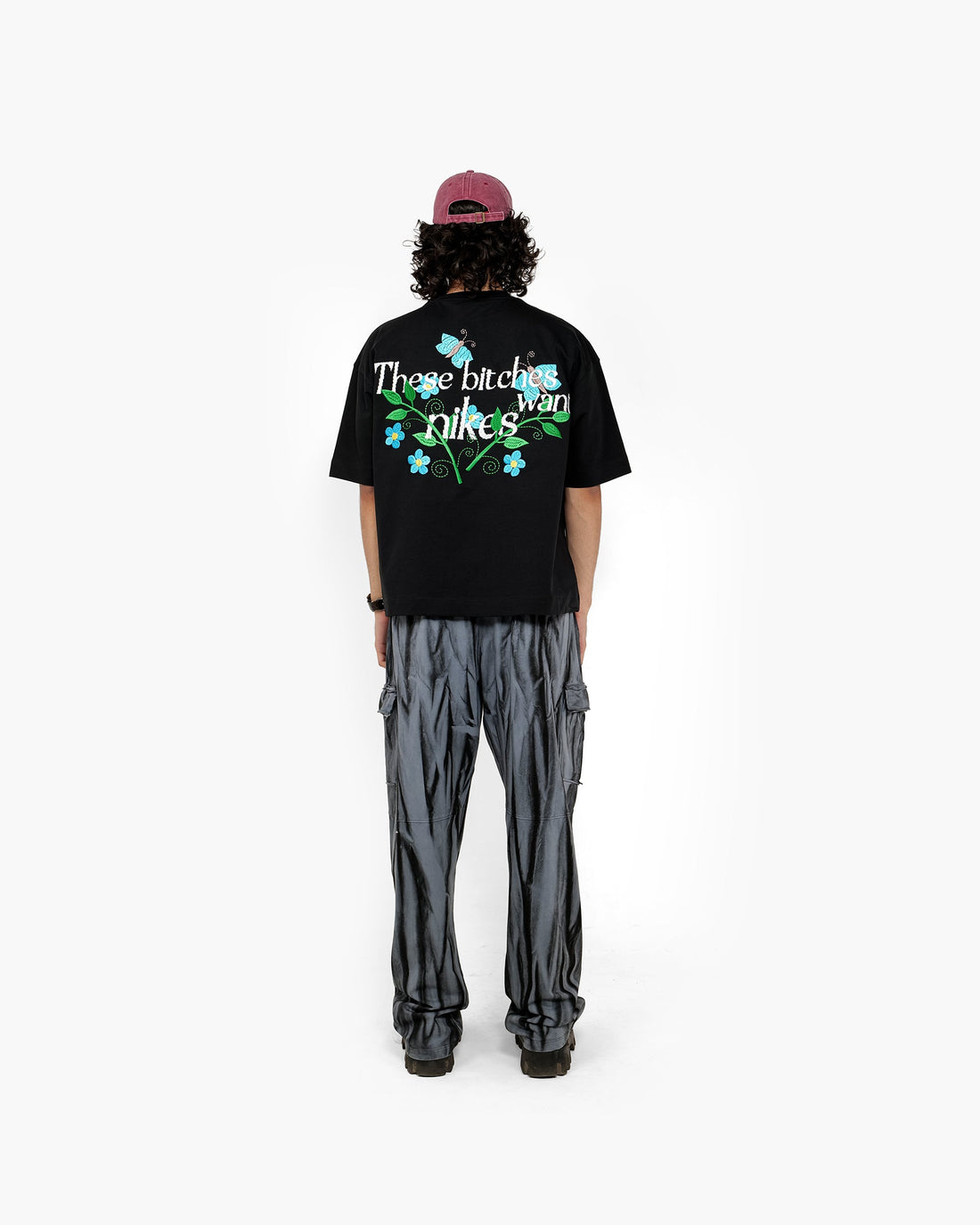 Bitch's Desires - Black Embroidered Oversized T-Shirt