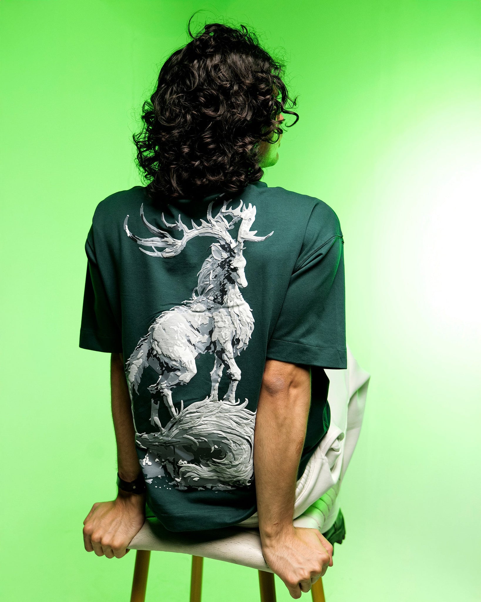 Mythical Stag - Green Oversized T-Shirt