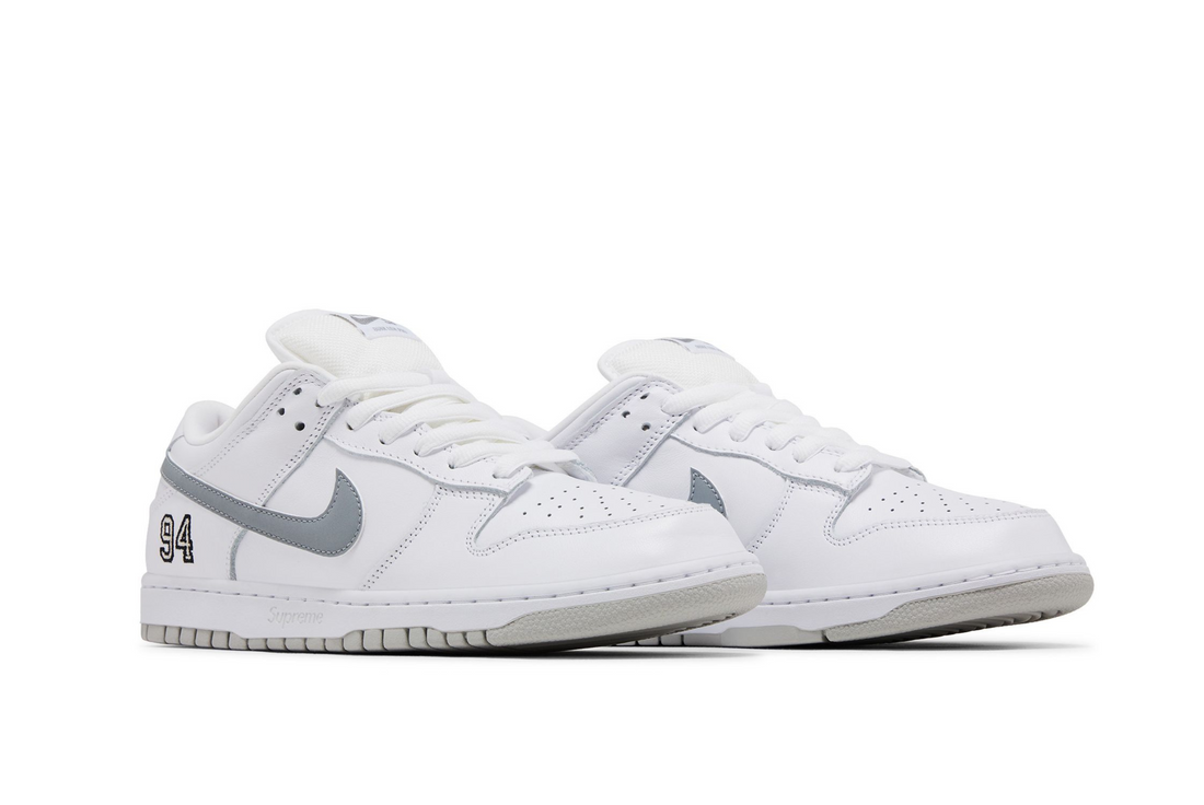 Supreme x Dunk Low SB 'White Metallic Silver'
