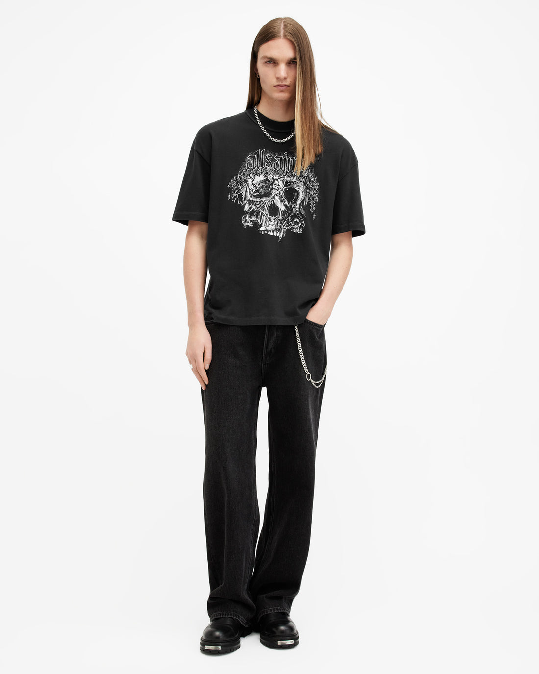 All Saints Morph Skull Print Oversized T-Shirt