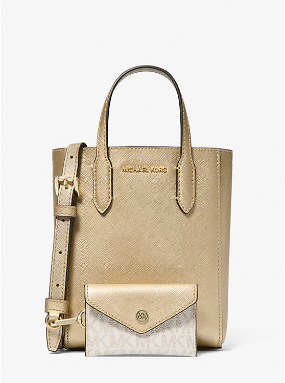 Vincent Extra-Small Saffiano Leather Crossbody Bag With Logo Card Case 'Pale Gold'
