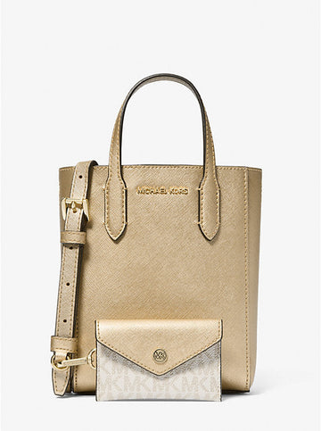 Vincent Extra-Small Saffiano Leather Crossbody Bag With Logo Card Case 'Pale Gold'