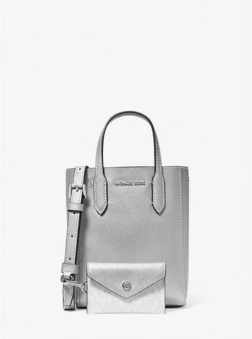 Vincent Extra-Small Saffiano Leather Crossbody Bag With Logo Card Case 'Silver'