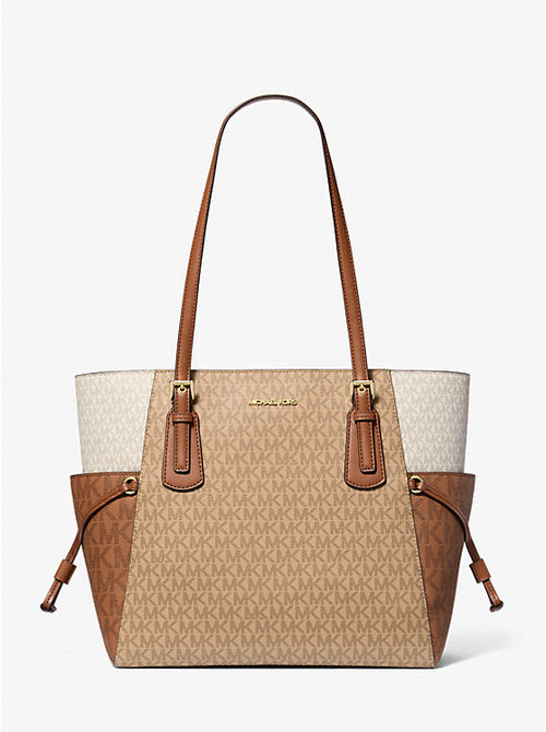 Voyager Large Color-Block Signature Logo Tote Bag 'Camel Mlt'