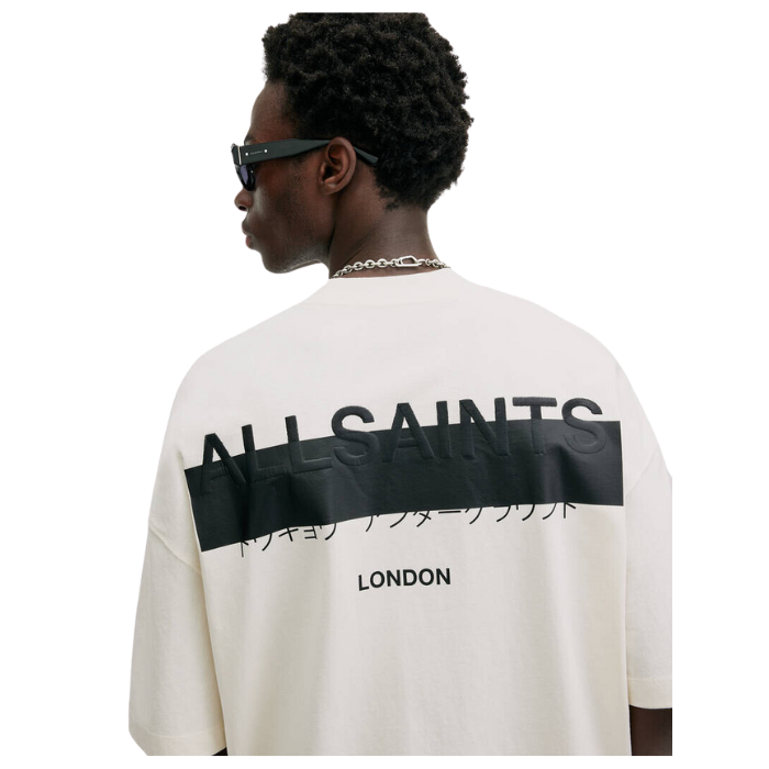 All Saints Redact Oversized Embroidered Logo T-Shirt 'Ashen White'