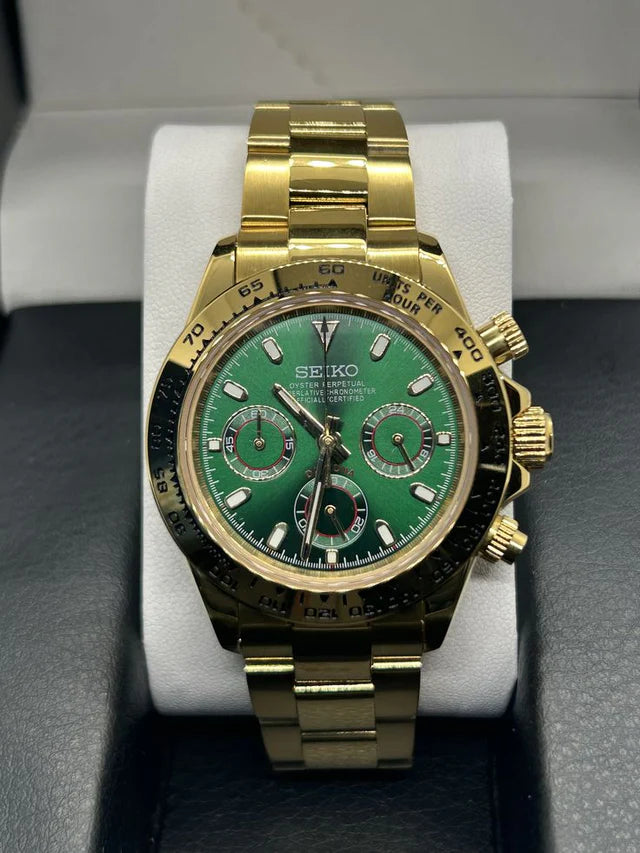 Seiko Mod Daytona Gold Green Dial