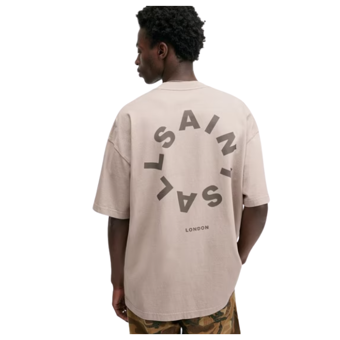 All Saints Tierra Logo Print Oversized Crew-Neck T-Shirt 'Boston Taupe'