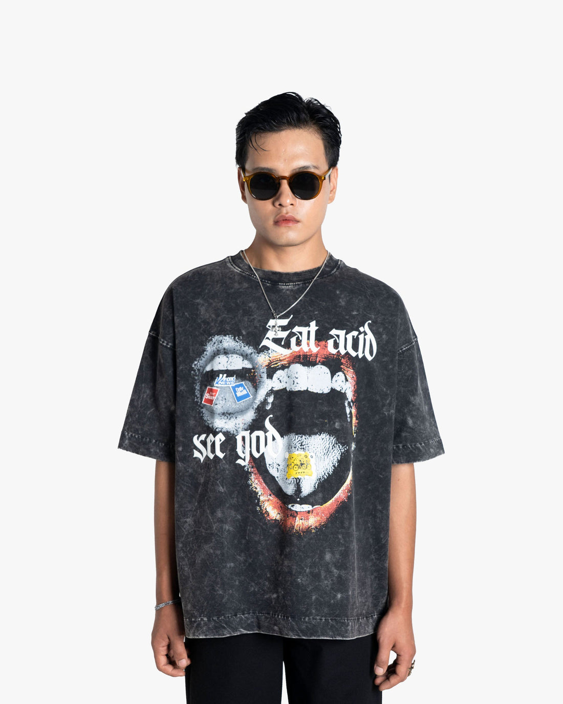 Eat Acid - Black Washed Oversized T-shirt