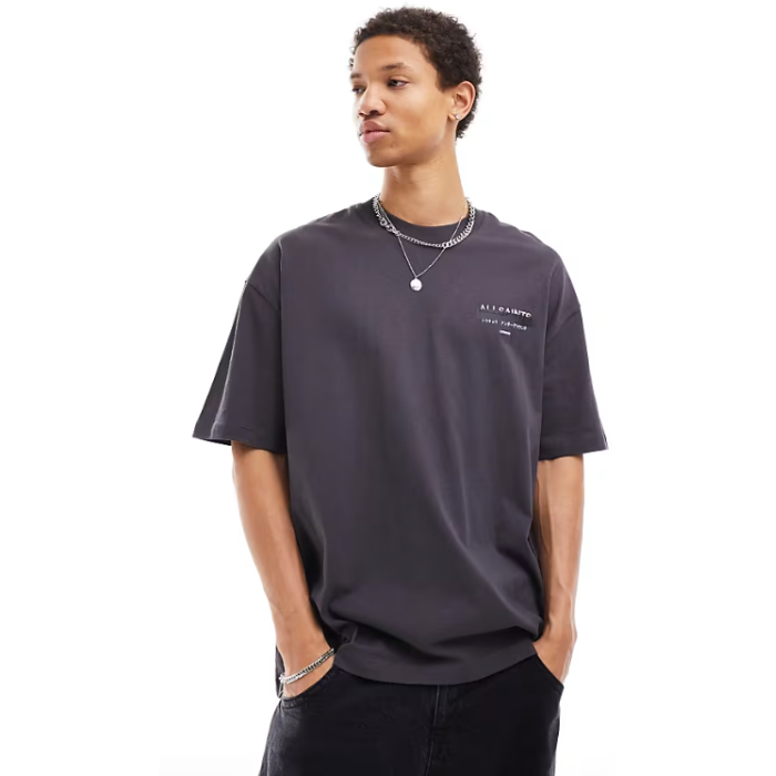 All Saints Redact Oversized Embroidered Logo T-Shirt 'Washed Black'