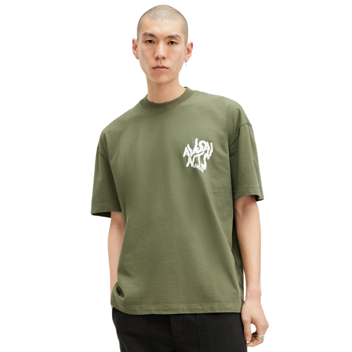 All Saints Orlando Logo Print Oversized T-Shirt 'Fleur Green'