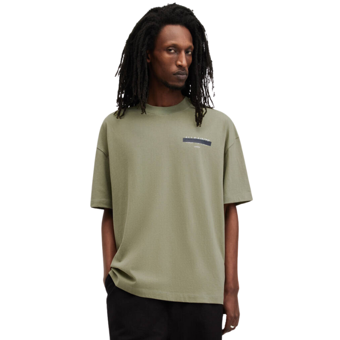 All Saints Redact Oversized Embroidered Logo T-Shirt 'Eden Green'