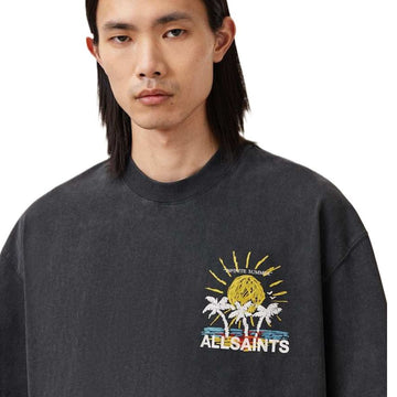 AllSaints Cove Crayon Graphic Oversized T-Shirt – Washed Black