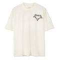 An off-white short-sleeve crewneck t-shirt by Missoni, featuring a black printed logo and small rhinestone embellishments on the left chest.