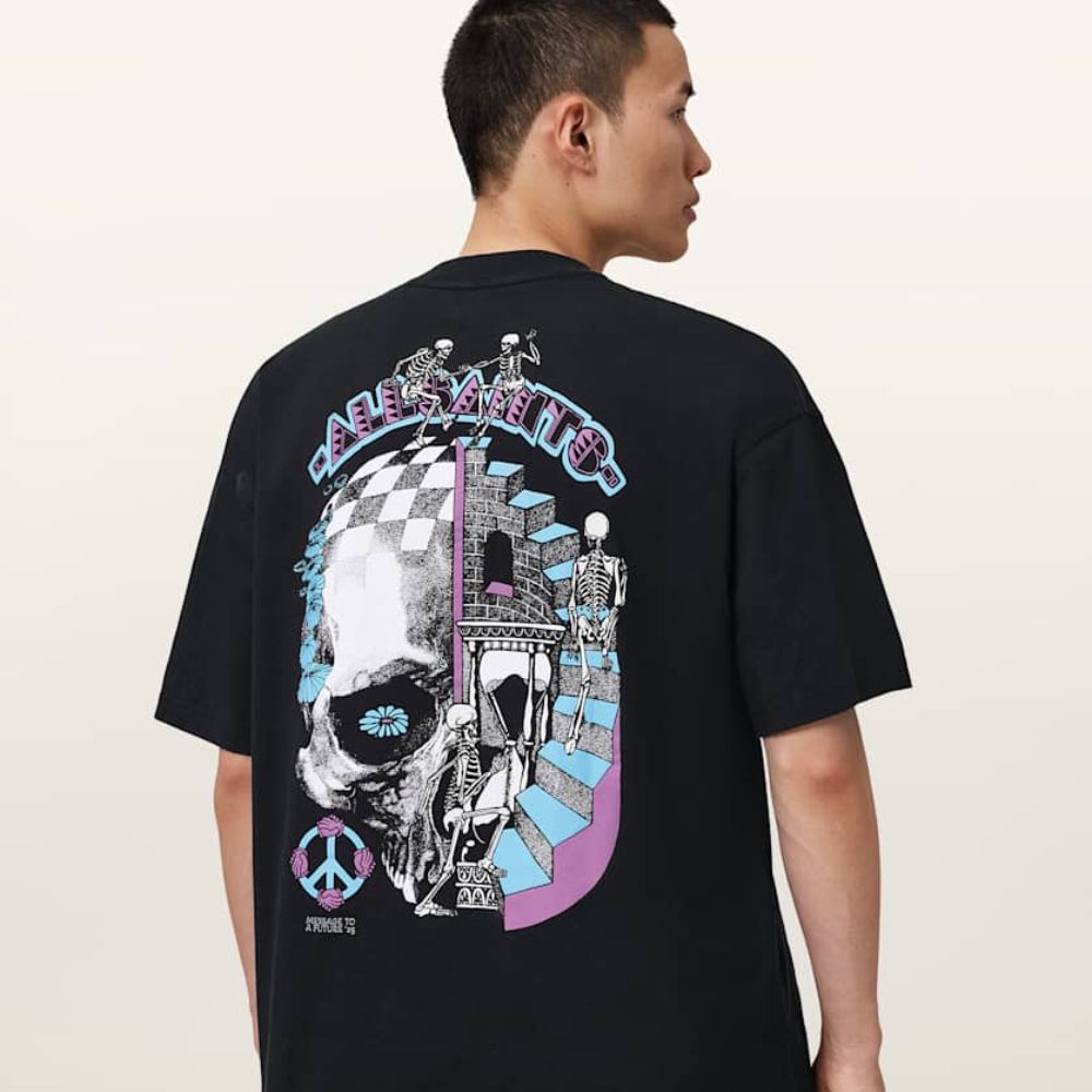 AllSaints Reincarnate Short Sleeve Crew Neck T-Shirt – Washed Black