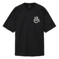 A black short-sleeve crewneck t-shirt with a small white dragon graphic on the left chest, displayed flat against a white background.