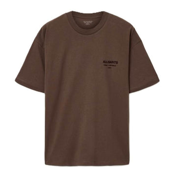 AllSaints Xander Flocked Logo Oversized T-Shirt – Bitter Brown