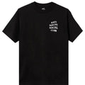 A black short-sleeve crewneck t-shirt with the text 'ANTI SOCIAL SOCIAL CLUB' printed in white on the left chest, shown against a plain white background.