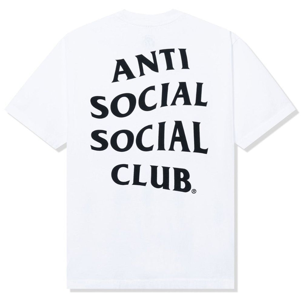 White short-sleeve t-shirt with 'ANTI SOCIAL SOCIAL CLUB' printed in large black letters on the back, shown against a plain white background.