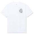 A white short-sleeve crewneck t-shirt with the text 'ANTI SOCIAL SOCIAL CLUB' printed in black on the left chest, shown against a plain white background.
