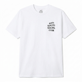 A white short-sleeve crewneck t-shirt with the text 'ANTI SOCIAL SOCIAL CLUB' printed in black on the left chest, shown against a plain white background.