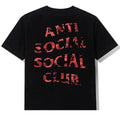 A black short-sleeve t-shirt with 'ANTI SOCIAL SOCIAL CLUB' printed in a distressed red font on the back, shown against a plain white background.
