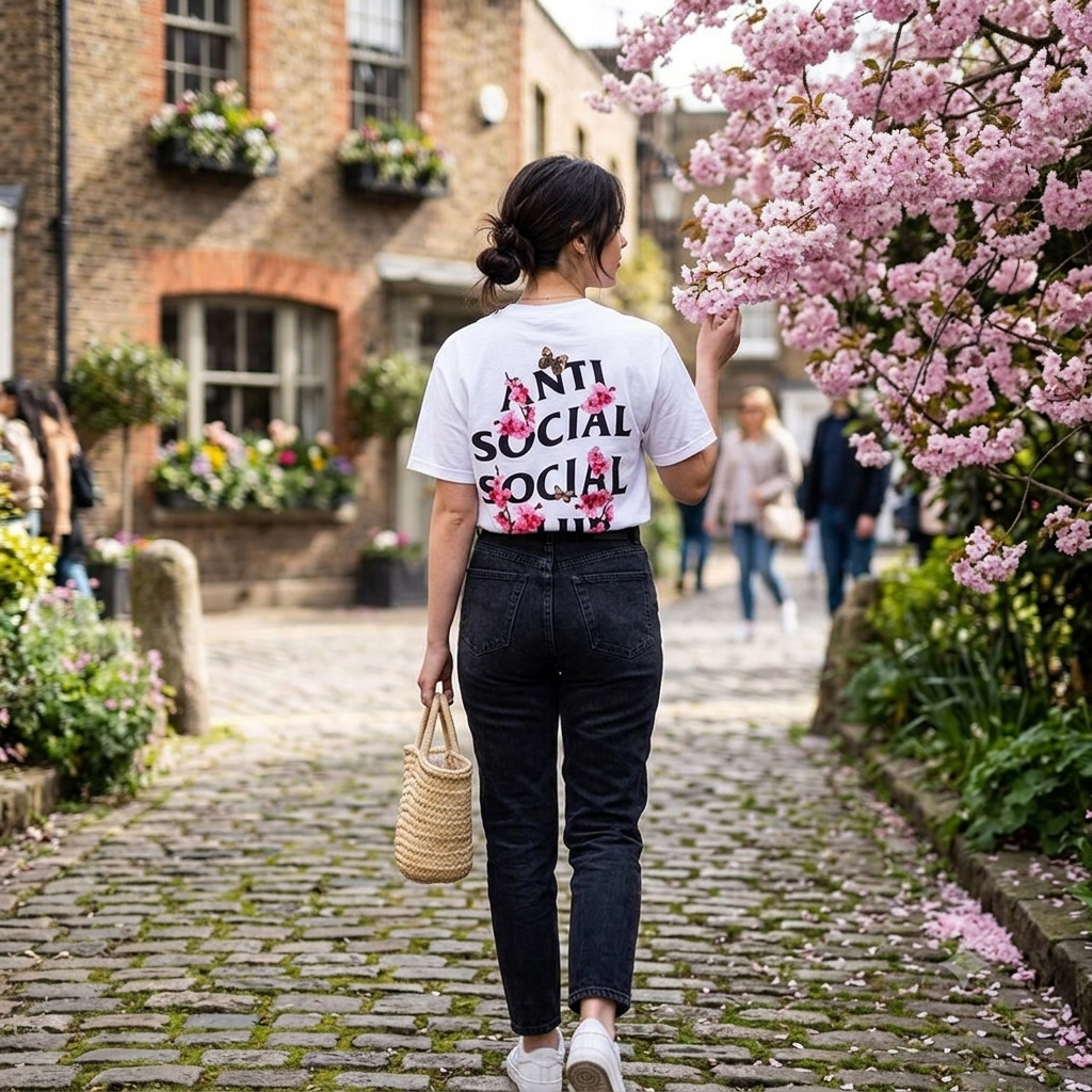 A white short-sleeve crewneck t-shirt with the text 'ANTI SOCIAL SOCIAL CLUB' printed in black on the left chest, shown against a plain white background.