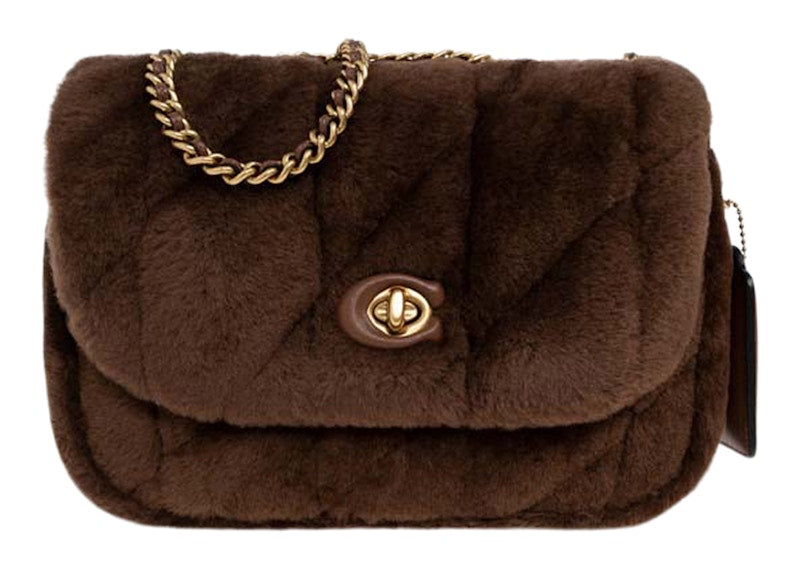Coach Shoulder Bag In Shearling With Quilting Pillow Madison 'Brown'