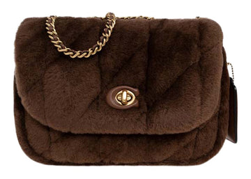 Coach Shoulder Bag In Shearling With Quilting Pillow Madison 'Brown'