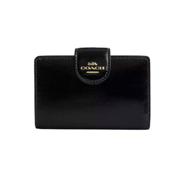 Coach Medium Corner Zip Wallet – Black | Glazed & Smooth Leather Zip Wallet with ID Window