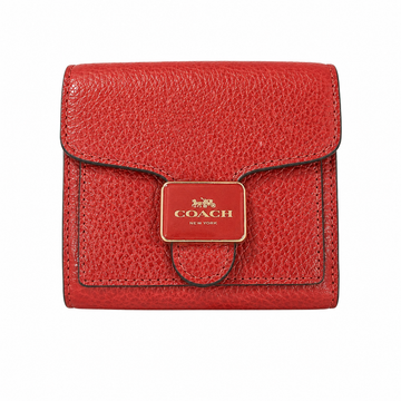 Coach Small Pepper Wallet in Gold / 1941 Red – Pebble Leather Women's Designer Wallet