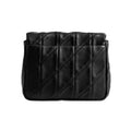 A black quilted leather shoulder bag with a diagonal diamond pattern, shown against a plain white background.