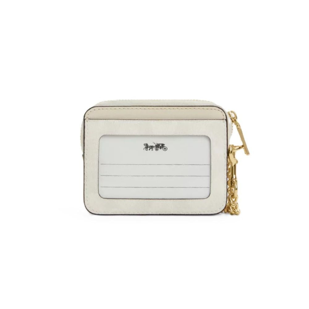 Coach Zip Card Case in Signature Canvas – Gold/White/Chalk