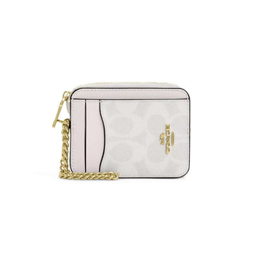 Coach Zip Card Case in Signature Canvas – Gold/White/Chalk
