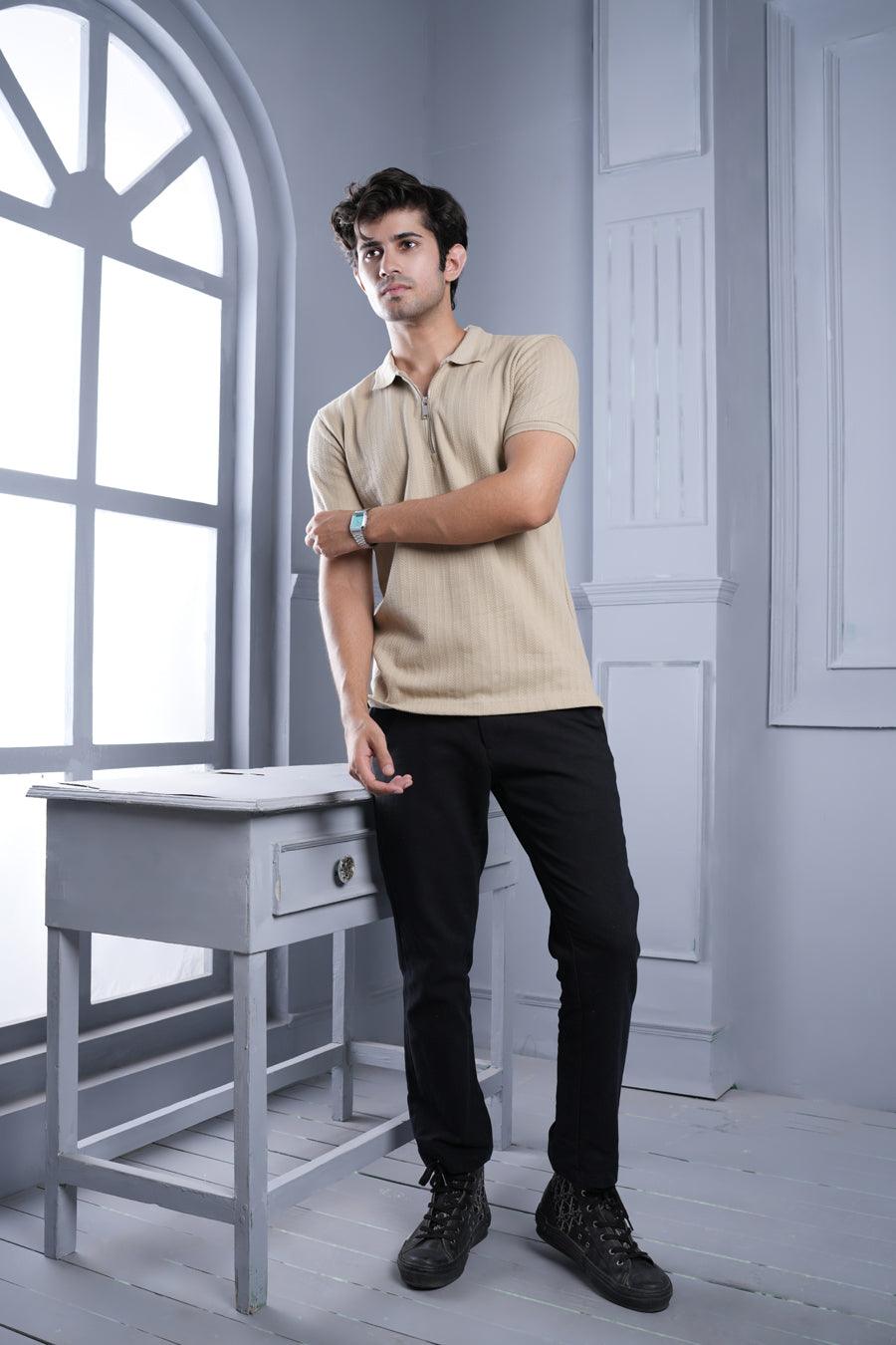 Jacquard Polo Beige