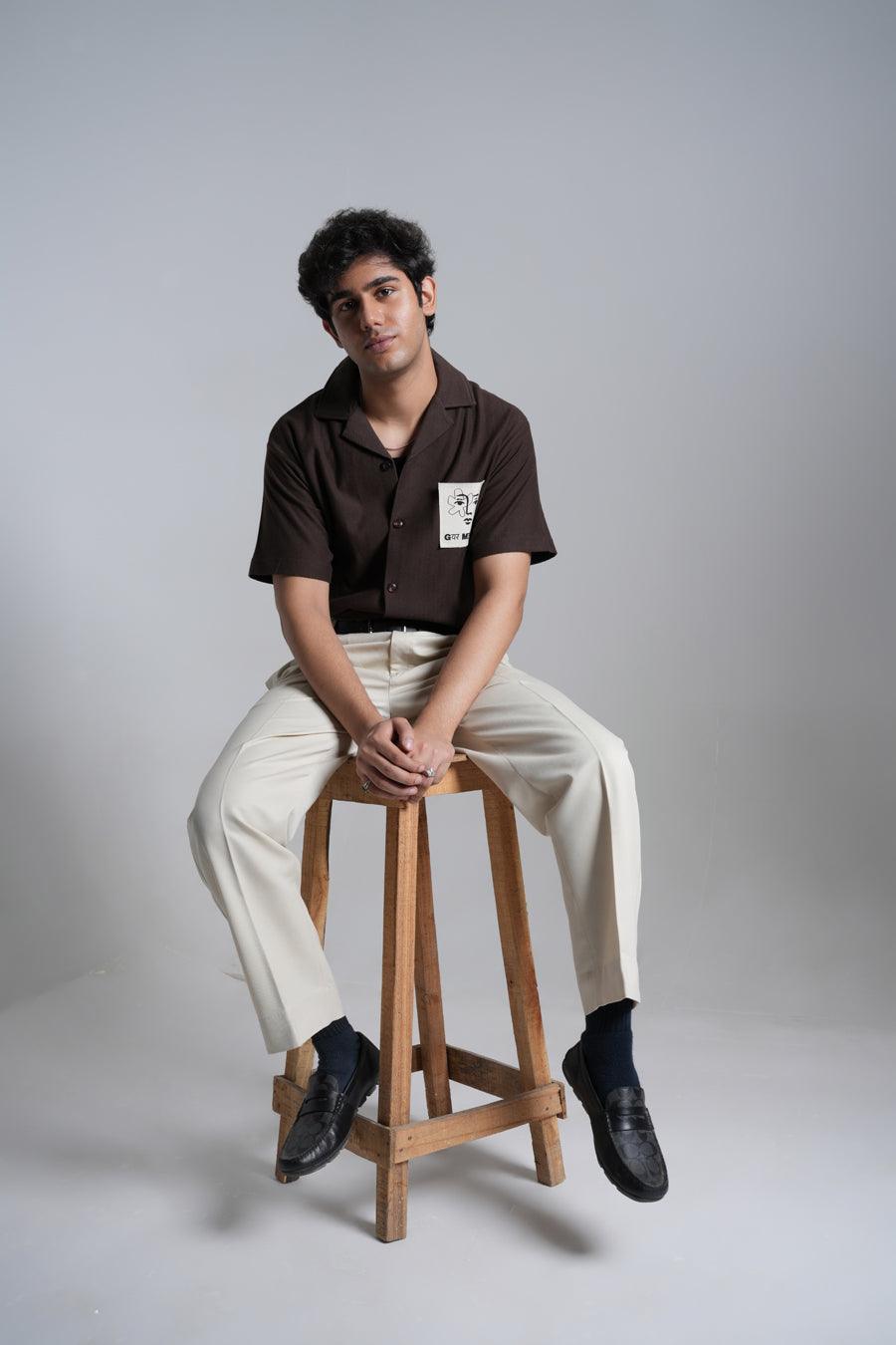 Jacquard Face Bowling Shirt Brown