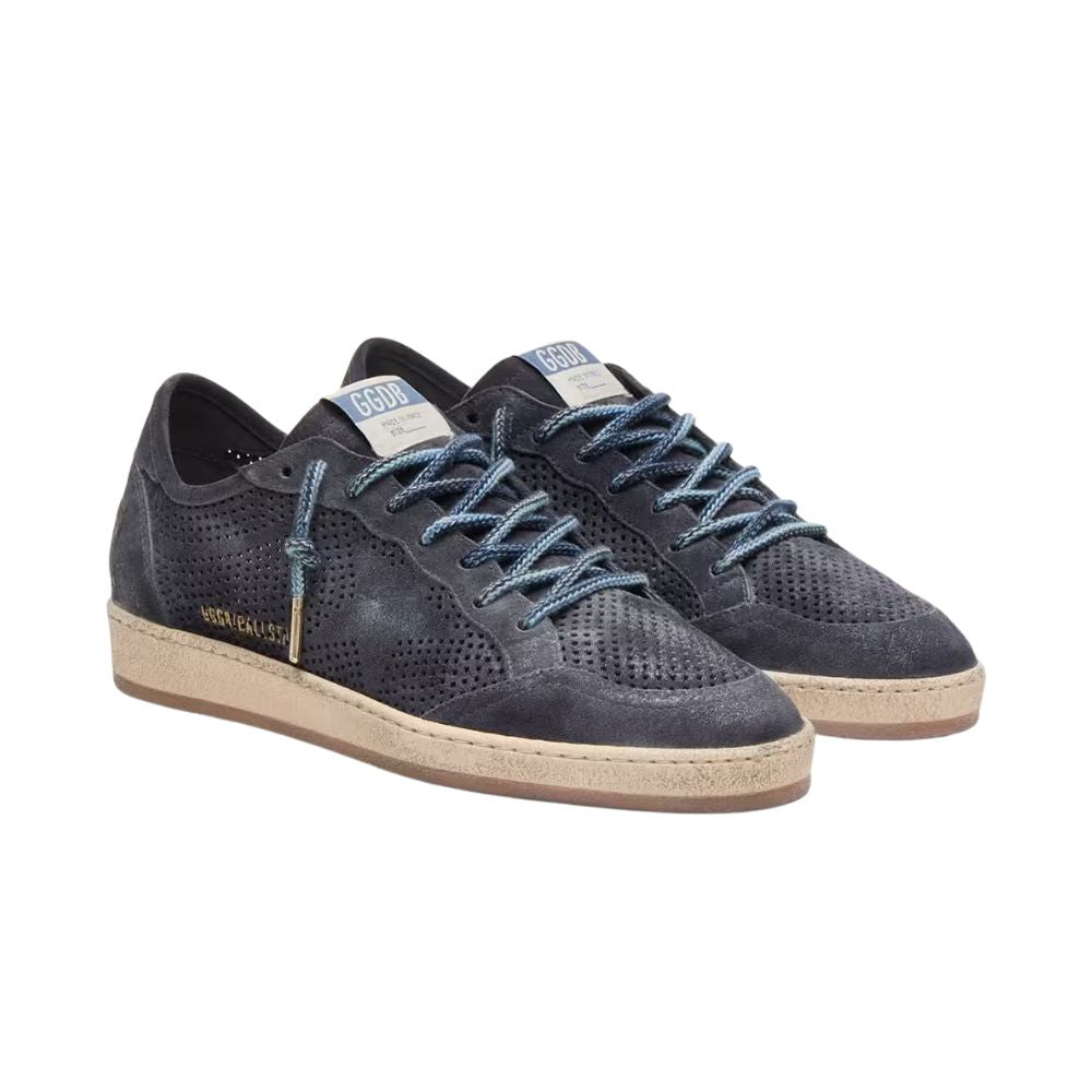 Golden Goose Men’s Ball Star Sneakers in Dark Blue Perforated Suede with Blue Star